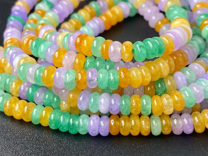 15" 2x4mm Yellow green purple multi color Malaysian jade rondelle beads