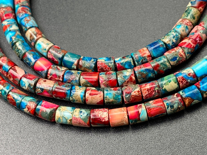 15.5" 4x4mm red blue emperor/impression jasper round tube beads