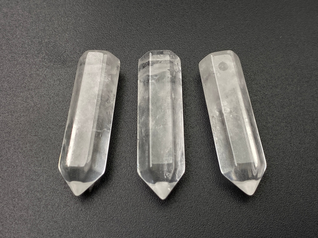 1PC 8x30mm Natural Clear Quartz Point Pendant, drilled Crystal Hexagonal Wand