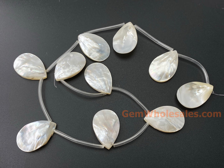 Natural white mother of pearl MOP 20x30mm teardrop beads, 15.5"