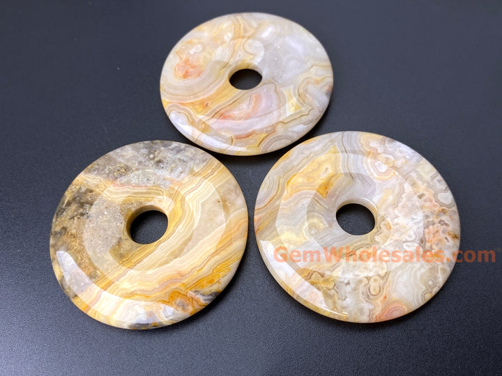 1PC 50mm natural yellow grey crazy agate Round donut pendant