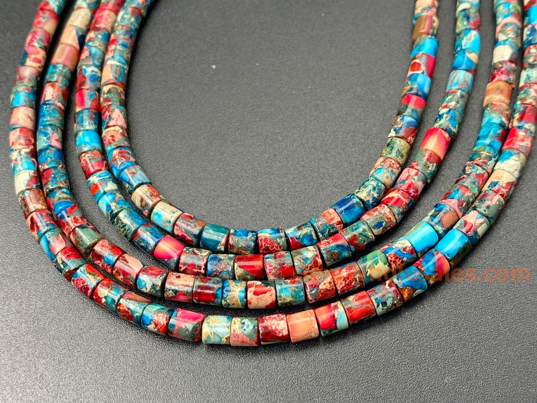 15.5" 4x4mm red blue emperor/impression jasper round tube beads