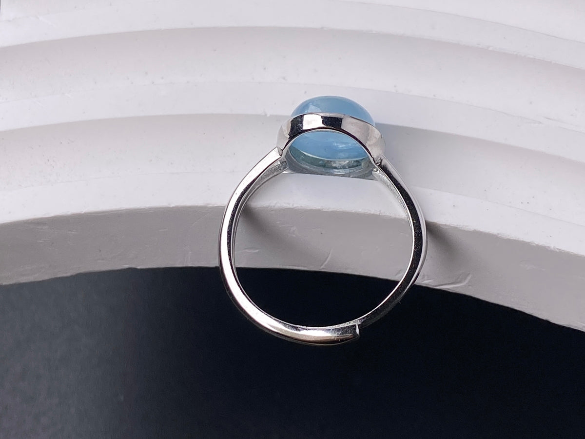 925 sterling silver rings with oval Natural aquamarine cabochon stone