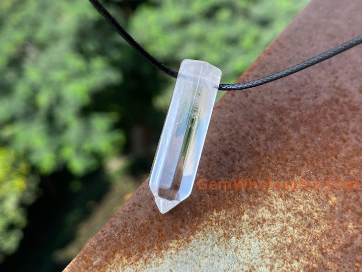 1PC 8x30mm Natural Clear Quartz Point Pendant, drilled Crystal Hexagonal Wand