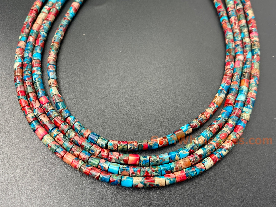 15.5" 4x4mm red blue emperor/impression jasper round tube beads