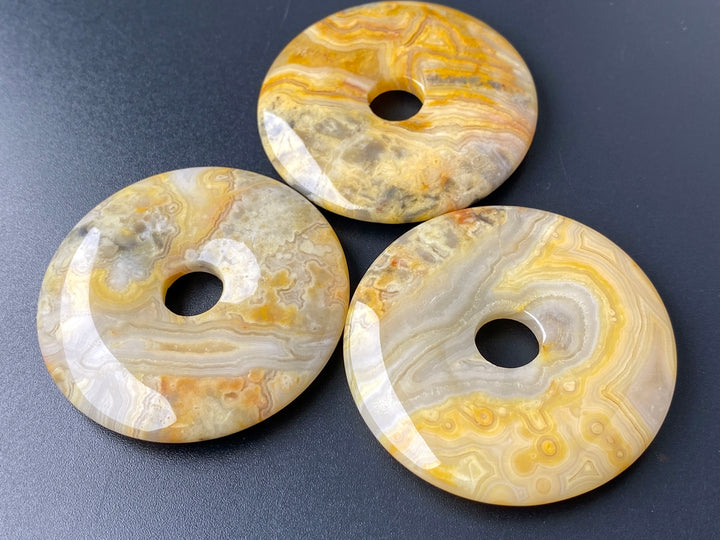 1PC 50mm natural yellow grey crazy agate Round donut pendant