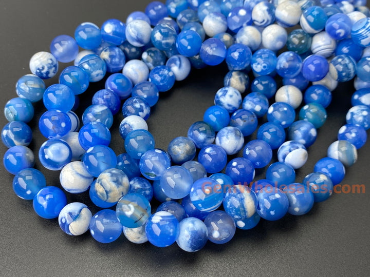 10mm blue white Dream Fire agate round beads, 15"