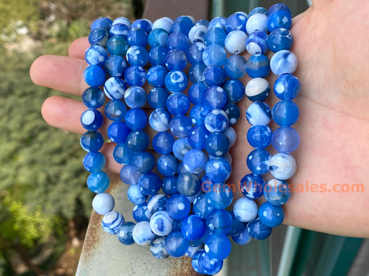 10mm blue white Dream Fire agate round beads, 15"