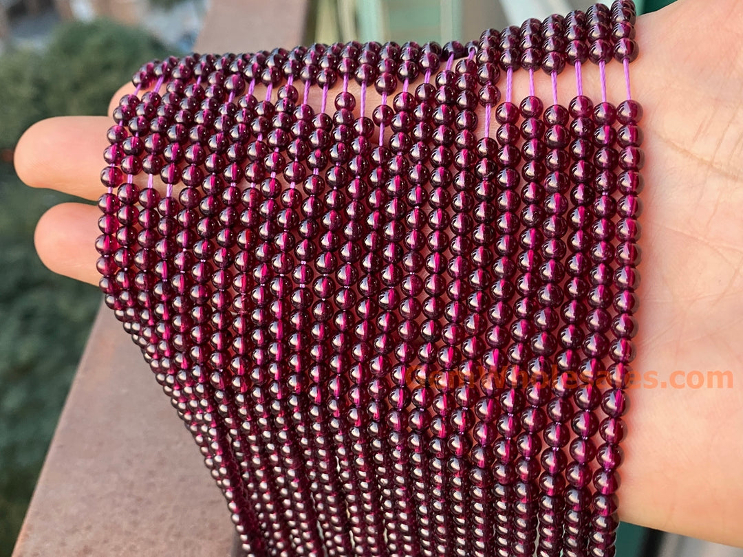 15.5" AAA 4mm natural Purple Red garnet stone tiny round beads