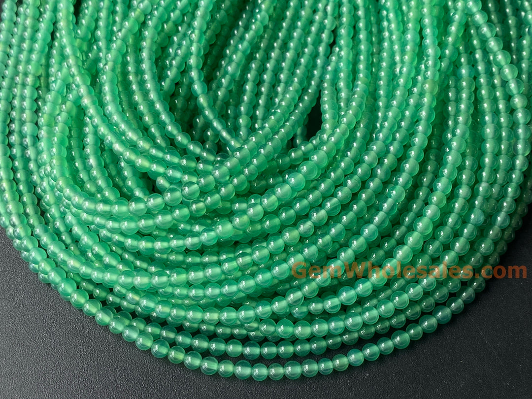 4mm light green Agate Round beads Gemstone, 14.75"