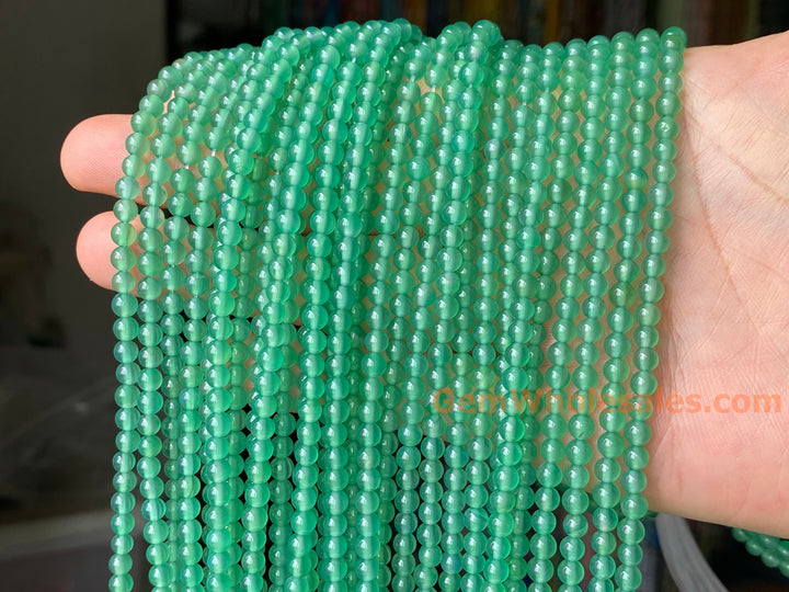 4mm light green Agate Round beads Gemstone, 14.75"
