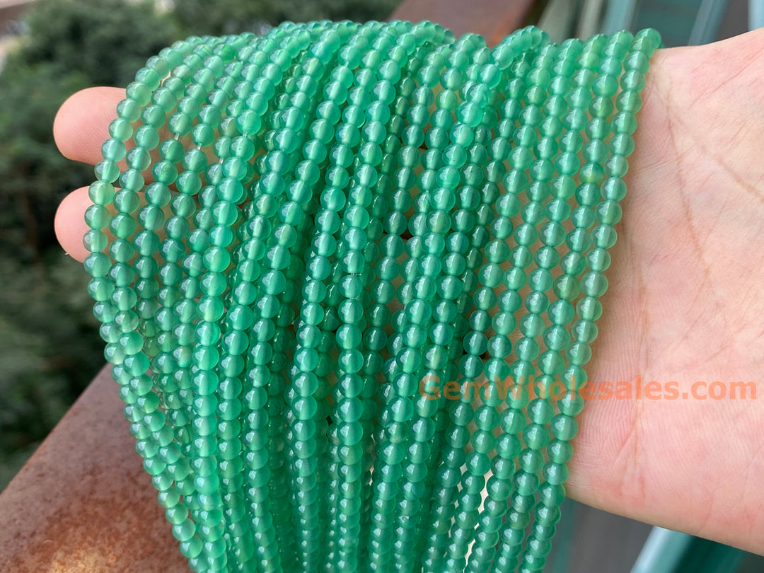 4mm light green Agate Round beads Gemstone, 14.75"