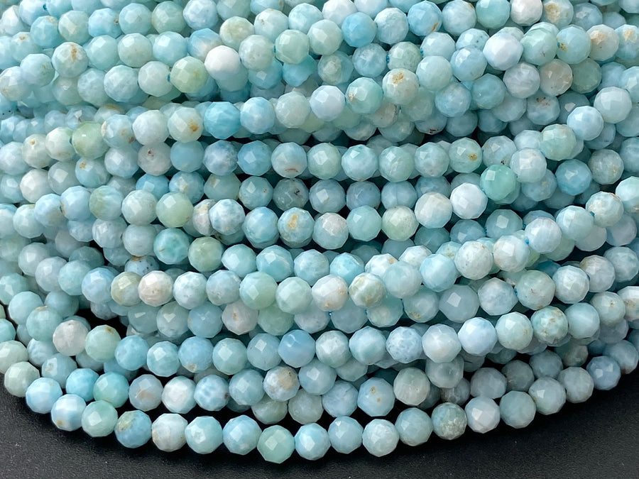 natural  larimar stone 4mm round faceted beads for jewelry making