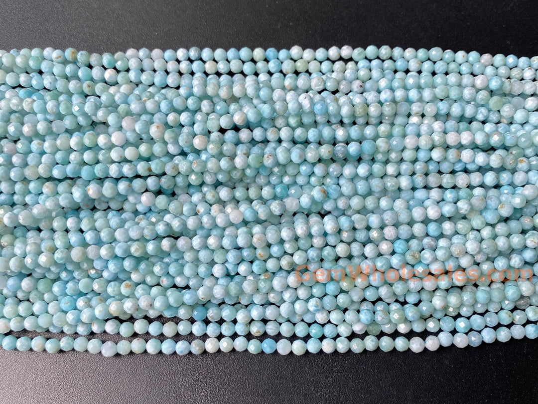 4mm Natural genuine larimar round faceted gemstone beads, 15.5"