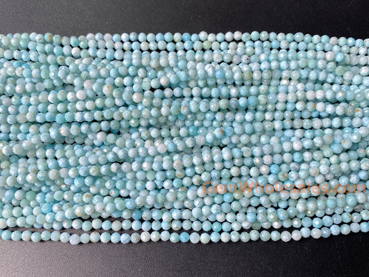4mm Natural genuine larimar round faceted gemstone beads, 15.5"