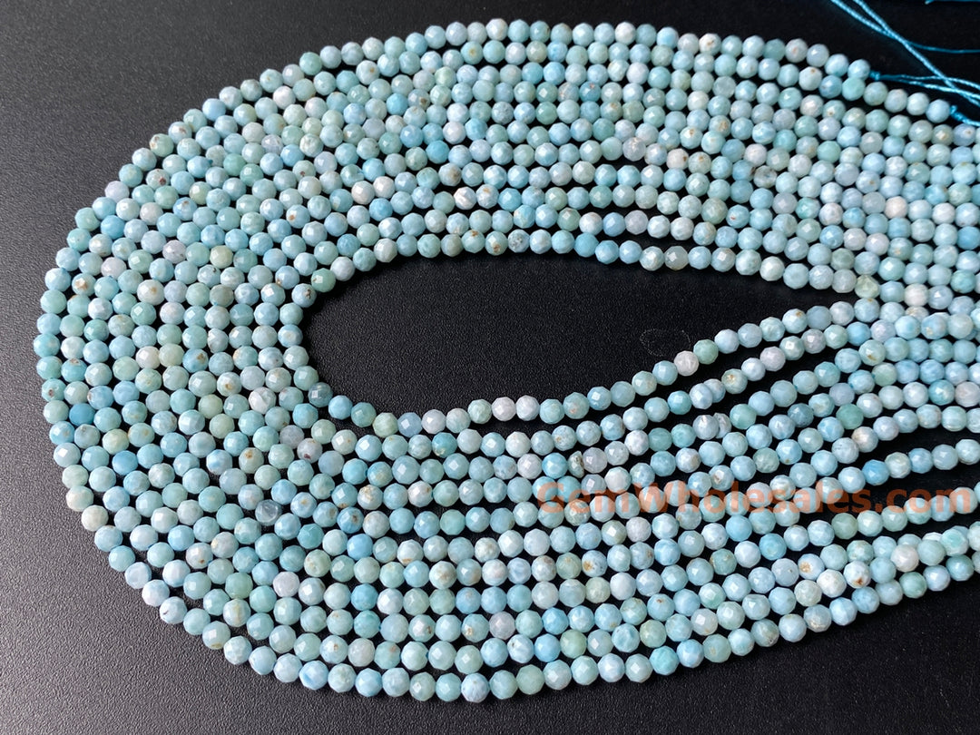 4mm Natural genuine larimar round faceted gemstone beads, 15.5"