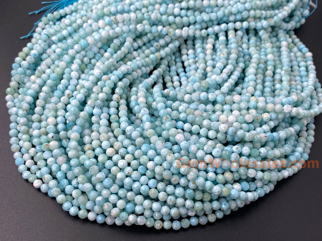 4mm Natural genuine larimar round faceted gemstone beads, 15.5"