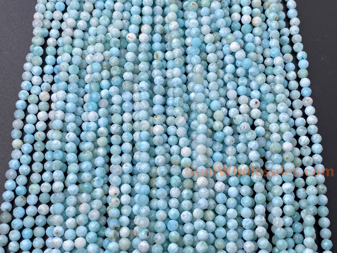4mm Natural genuine larimar round faceted gemstone beads, 15.5"
