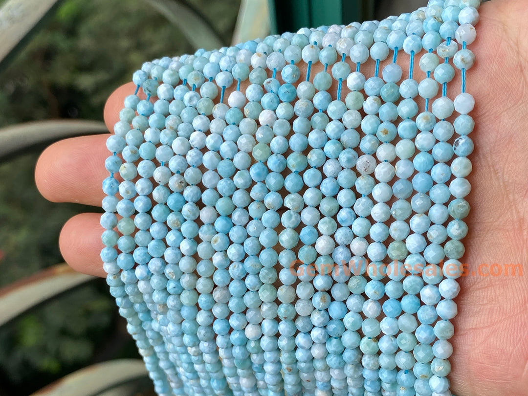4mm Natural genuine larimar round faceted gemstone beads, 15.5"