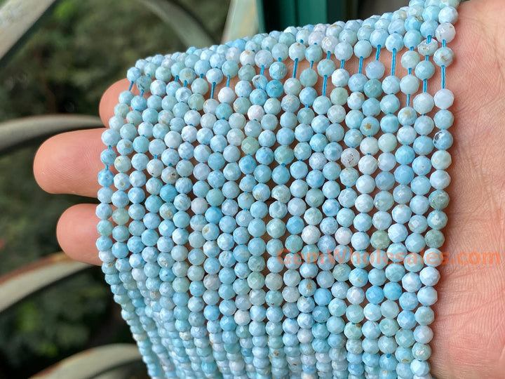 4mm Natural genuine larimar round faceted gemstone beads, 15.5"