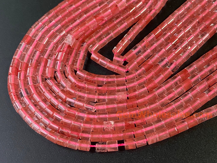 4x4mm Cherry Quartz tube beads