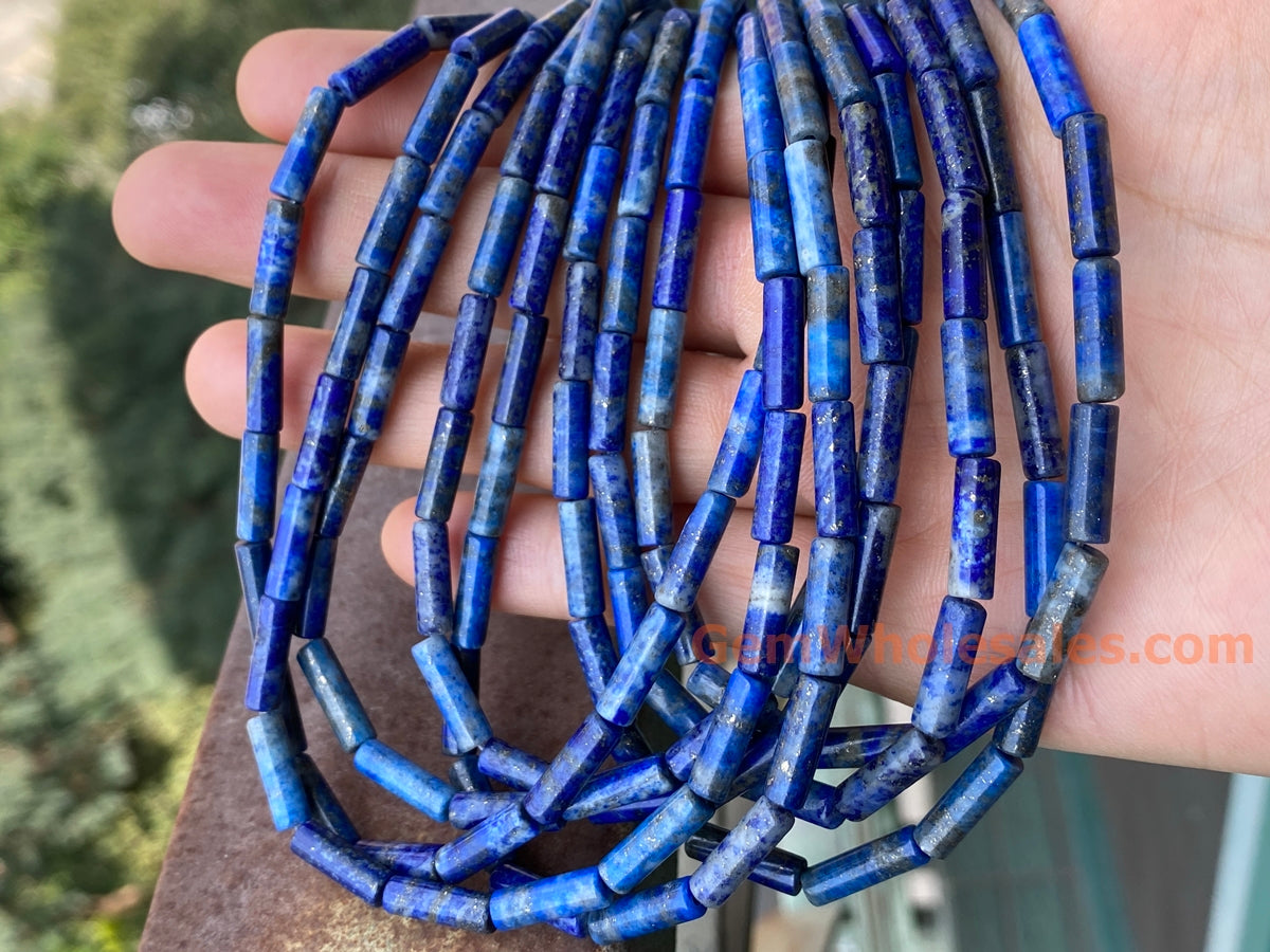 15.5" 4x13mm Natural lapis lazuli stone round tube beads