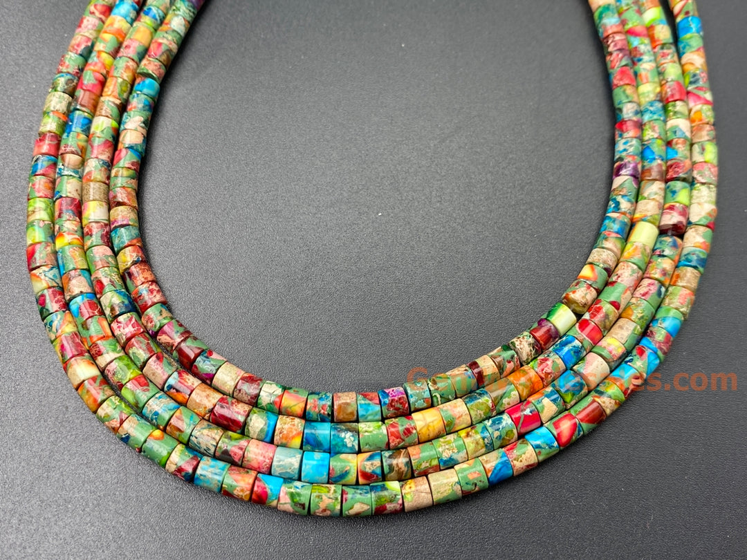 15.5" 4x4mm multi color emperor/impression jasper round tube beads