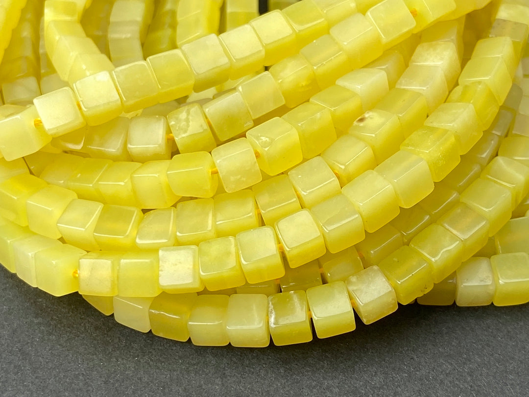 15" 4mm natural yellow olive jade/Lemon jade cube beads