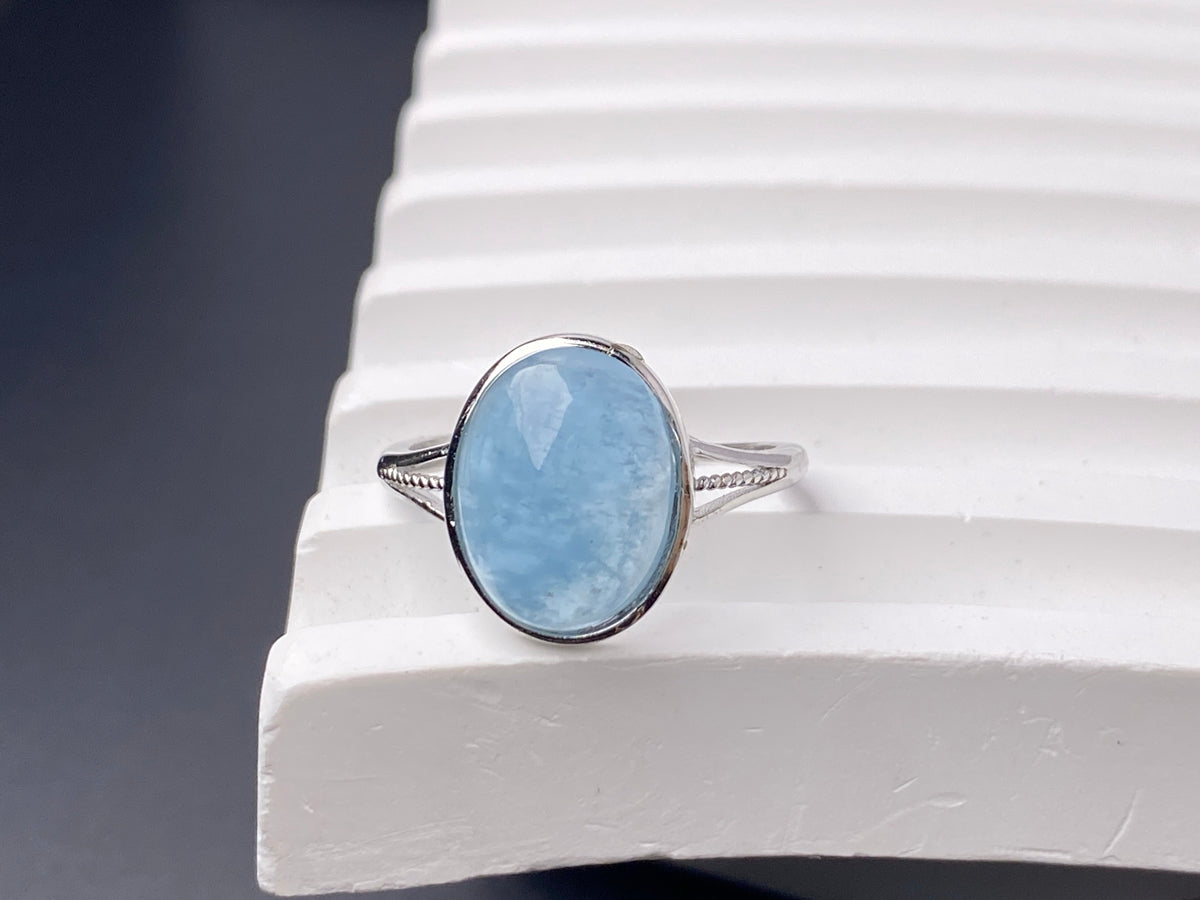 925 sterling silver rings with oval Natural aquamarine cabochon stone