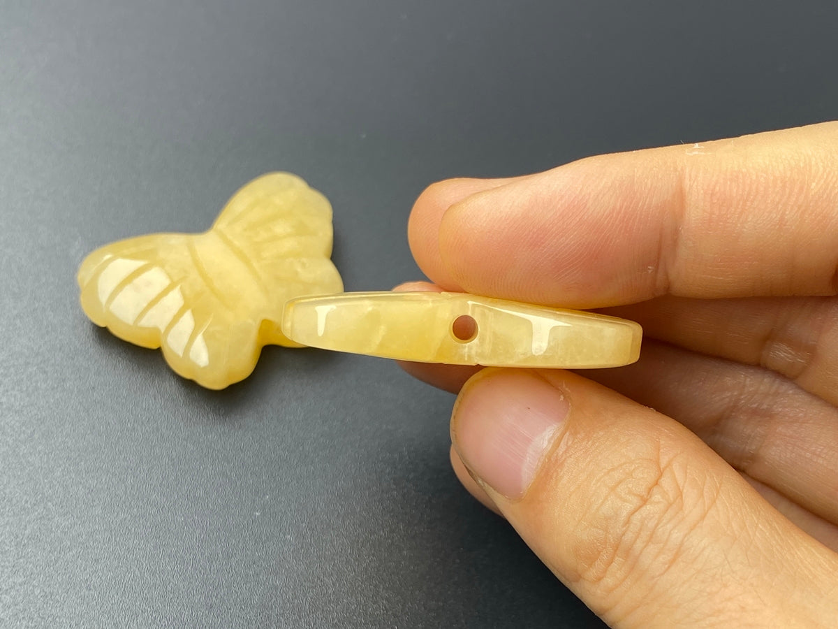 1PC 28x38mm natural yellow jade carving butterfly pendant