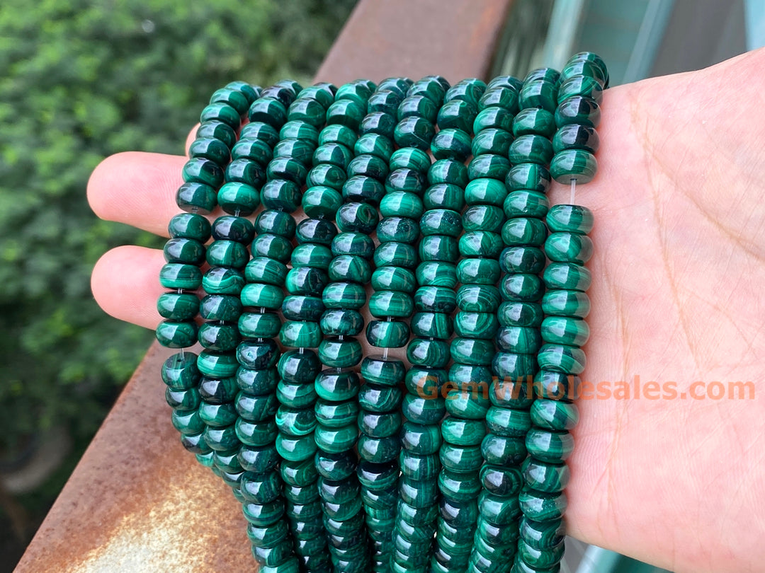 15.5" 4x8mm Genuine natural malachite stone rondelle/Button beads