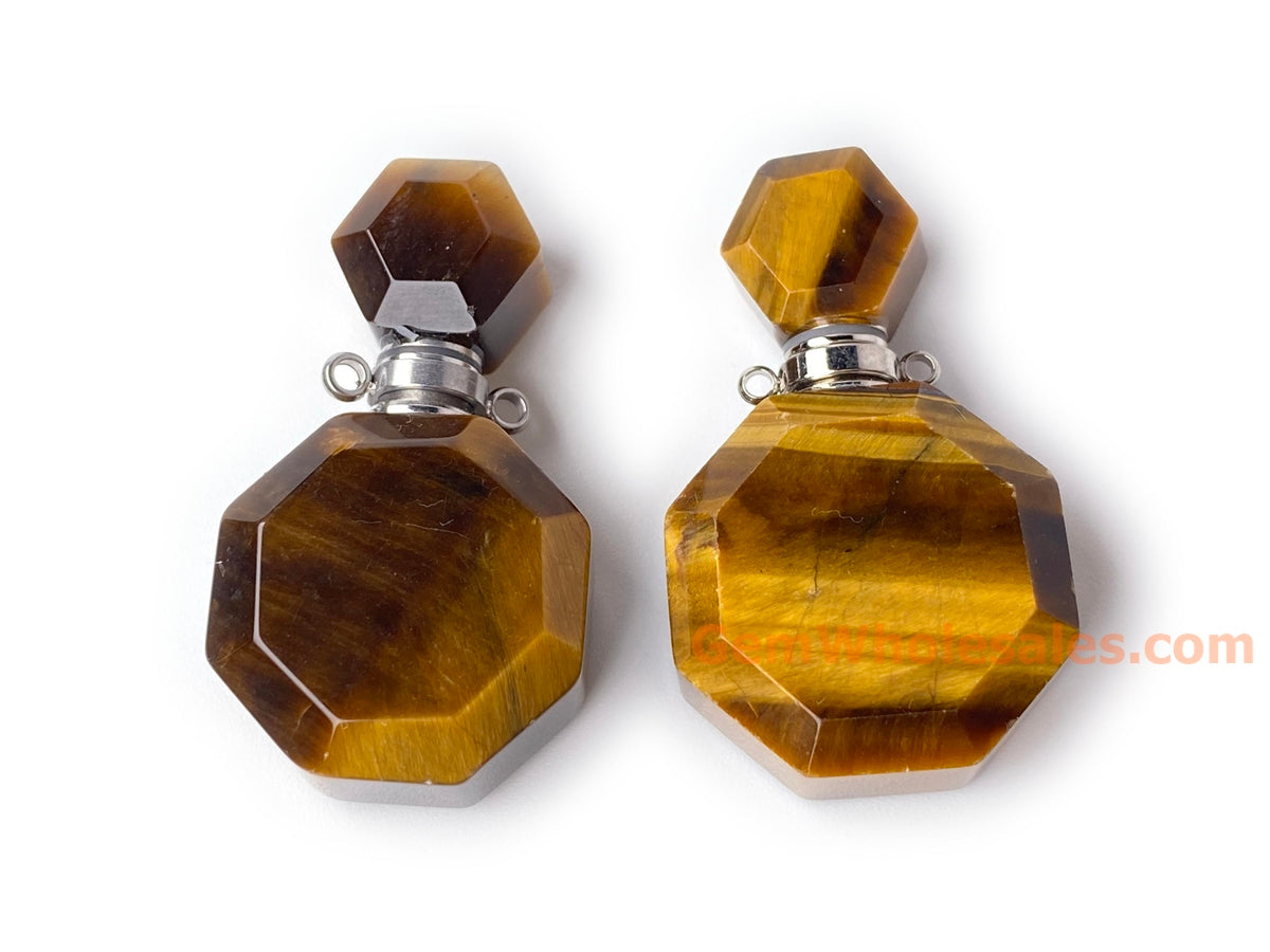 20x37mm Natural Yellow tiger eye stone Octagon perfume bottle Silver