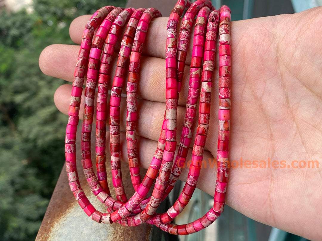 15.5" 4x4mm Red Sea Sediment, Impression Jasper tube Heishi beads