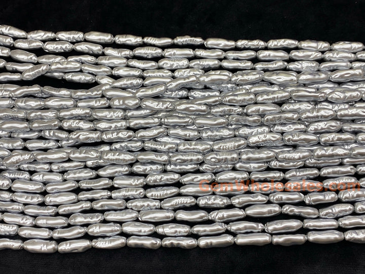 15“ 9x22mm Silver Gray Baroque Stick tube Imitation Pearl Beads
