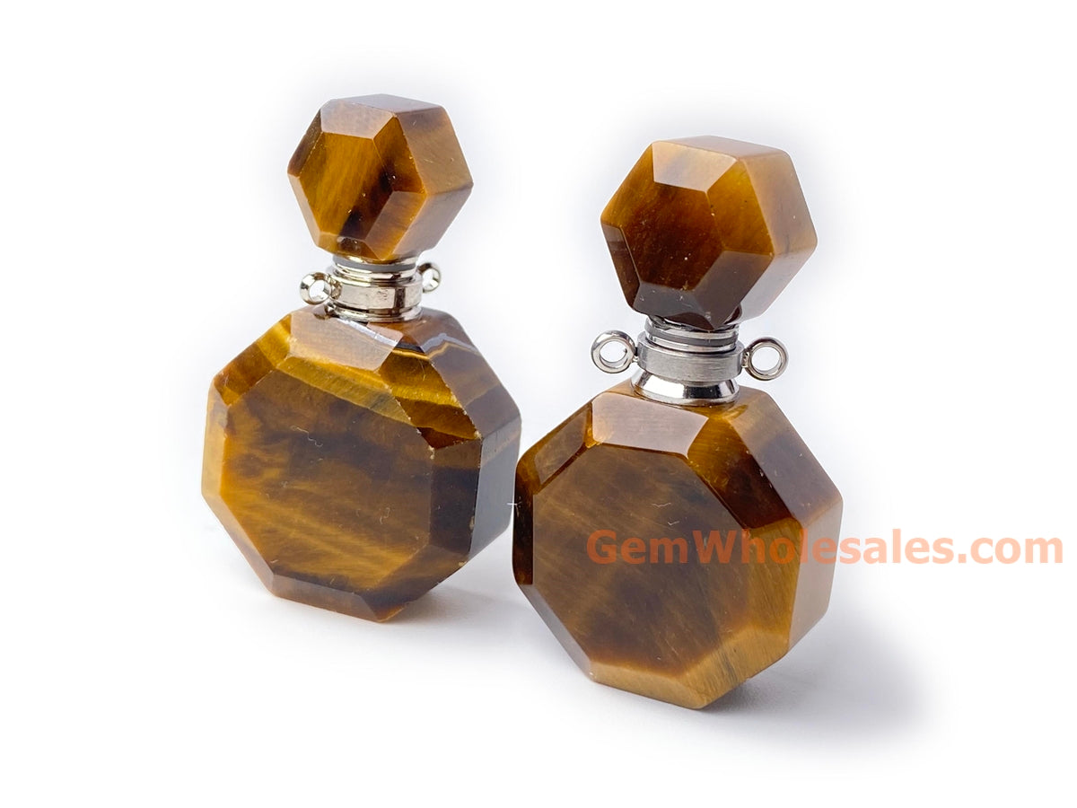 20x37mm Natural Yellow tiger eye stone Octagon perfume bottle Silver