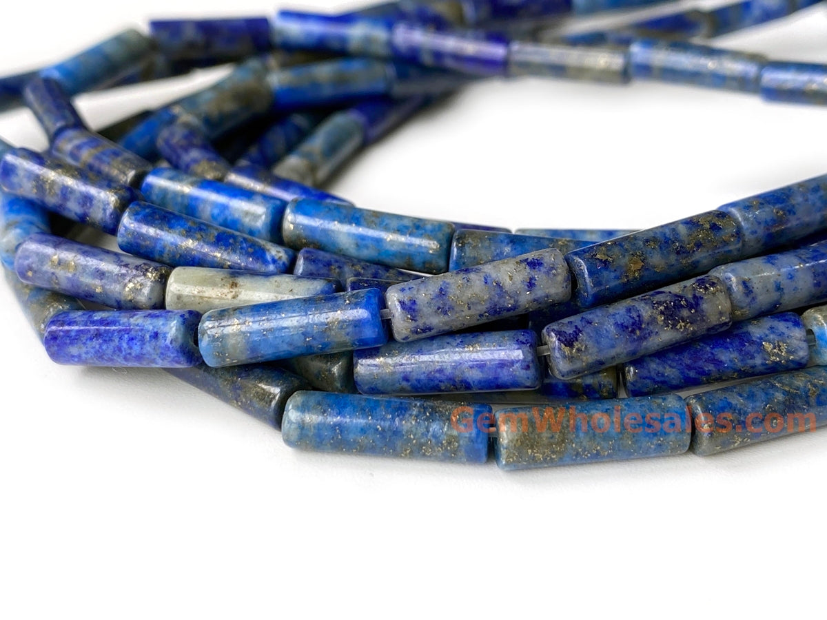 15.5" 4x13mm Natural lapis lazuli stone round tube beads