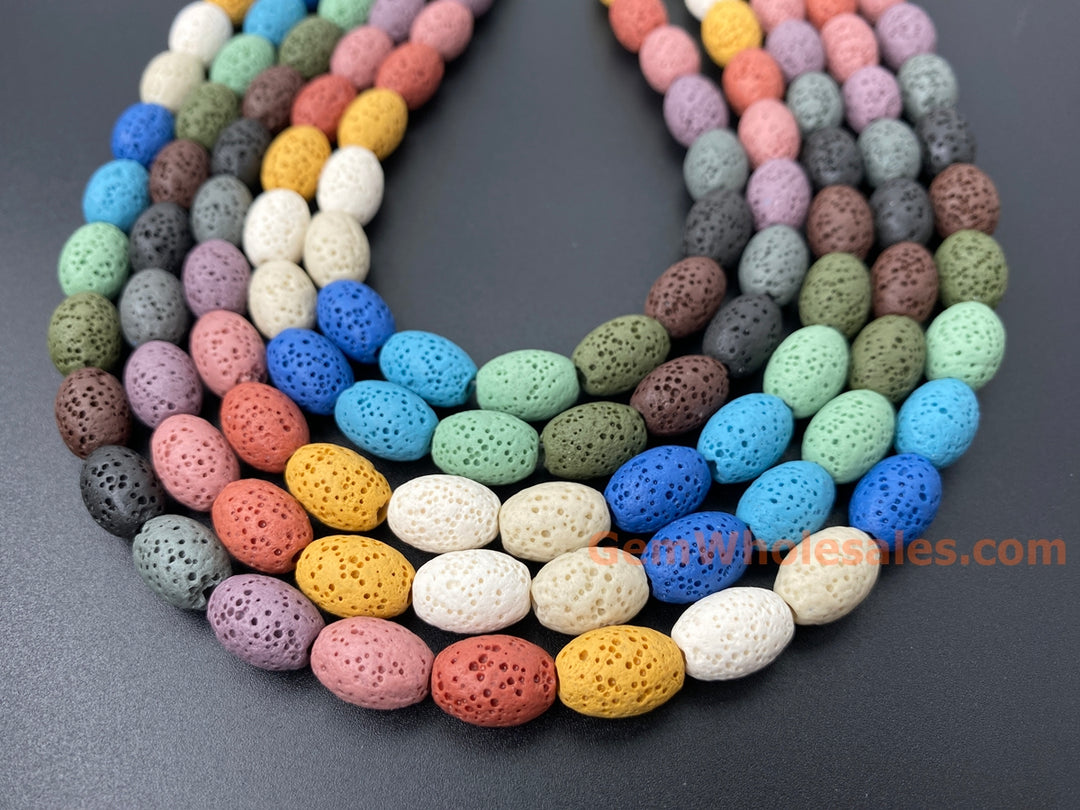 8x12mm yellow blue Green Rainbow color Lava oval beads, 15.5"