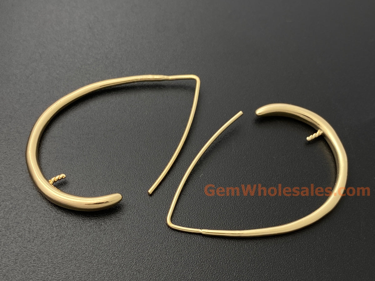 2PCS 36x26mm gold plated brass teardrop earring hoops findings