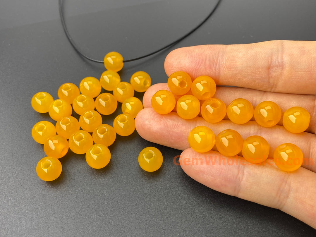 20 perles rondes en agate jaune de 10 mm, grand trou de 3 mm