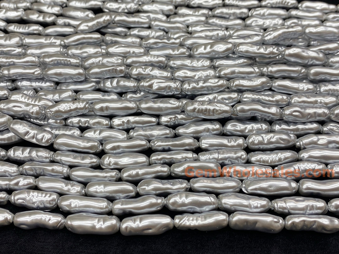 15“ 9x22mm Silver Gray Baroque Stick tube Imitation Pearl Beads