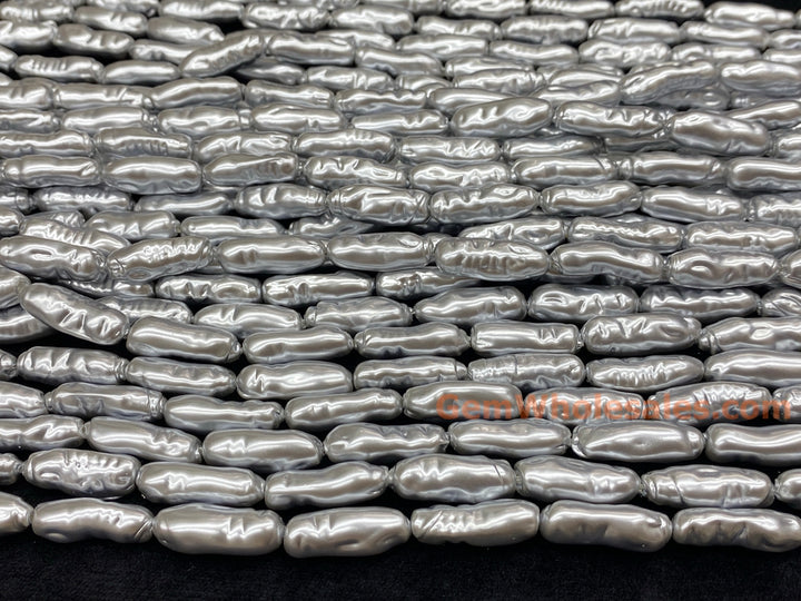 15“ 9x22mm Silver Gray Baroque Stick tube Imitation Pearl Beads