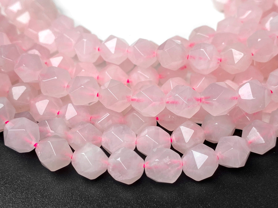 15.5" Rose quartz 8mm/10mm round faceted beads, pink gemstone
