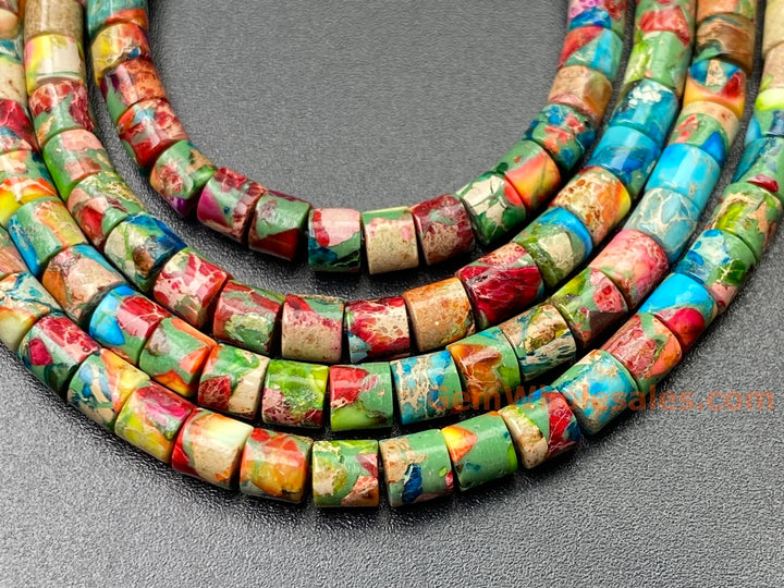 15.5" 4x4mm multi color emperor/impression jasper round tube beads