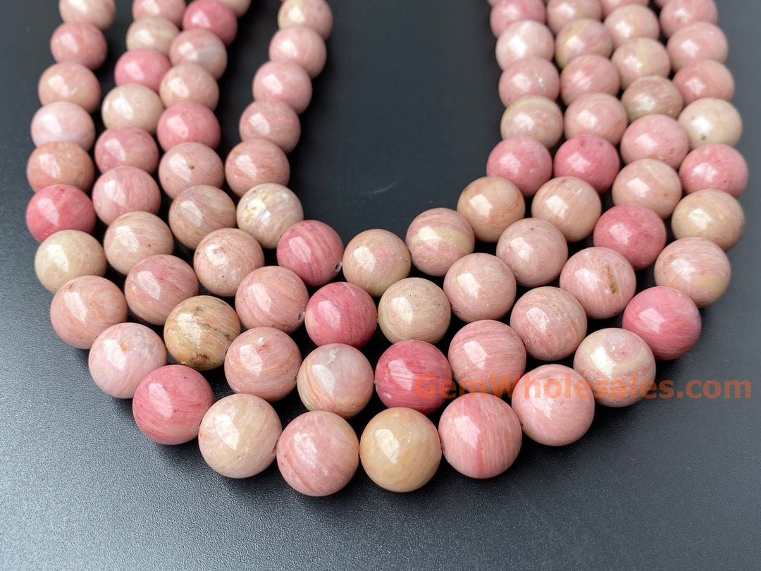 15.5" 12mm natural Rhodonite stone round jewelry beads