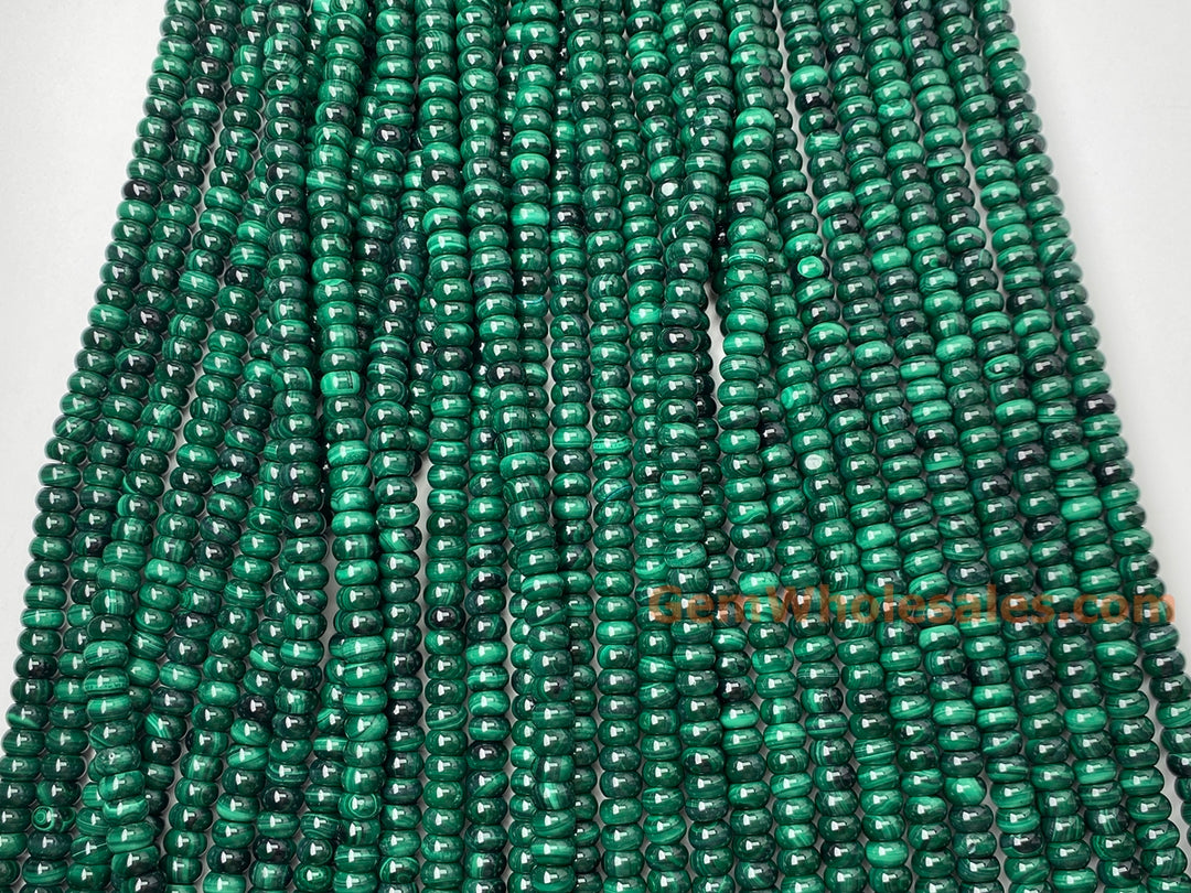 15.5" 4x8mm Genuine natural malachite stone rondelle/Button beads