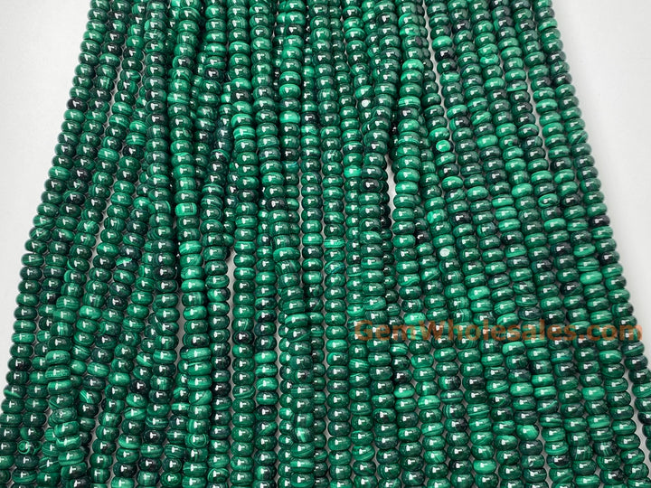 15.5" 4x8mm Genuine natural malachite stone rondelle/Button beads