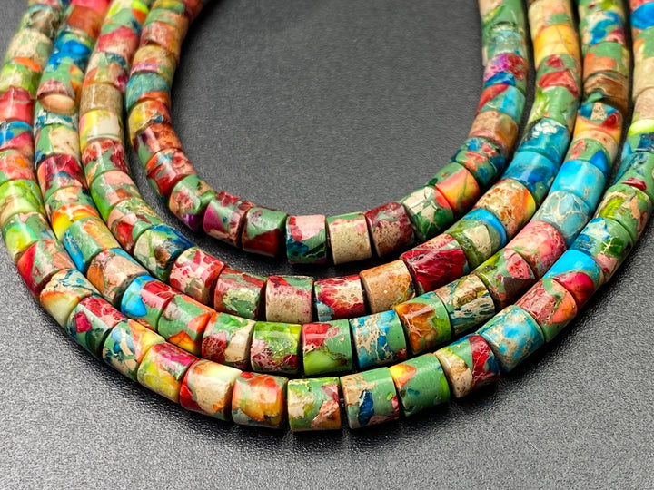 15.5" 4x4mm multi color emperor/impression jasper round tube beads