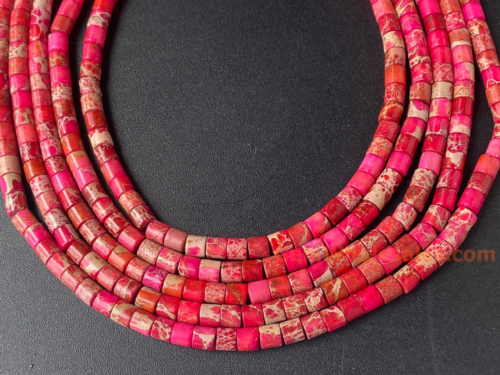 15.5" 4x4mm Red Sea Sediment, Impression Jasper tube Heishi beads