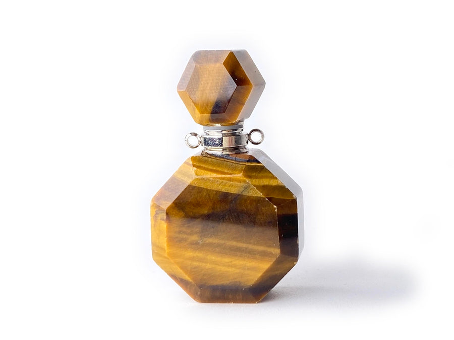 20x37mm Natural Yellow tiger eye stone Octagon perfume bottle Silver