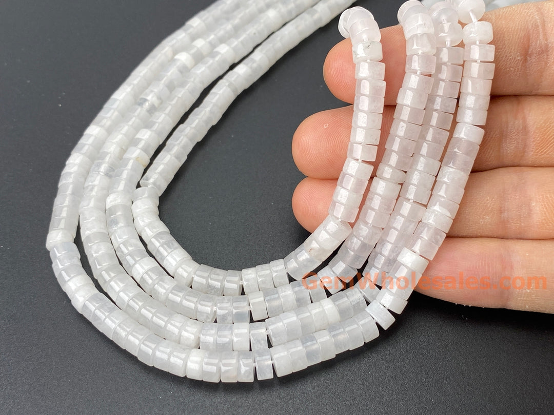 15.5" 3x6mm Natural white jade heishi disc jewelry beads